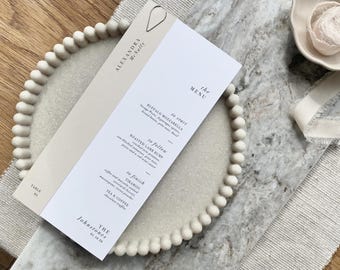 Champagne Wedding Menu | Personalised Place Setting with Silver Teardrop Clip