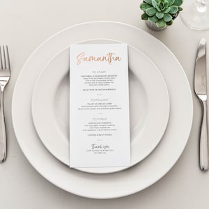 Personalised Gold Foil Wedding Menu - Rose Gold Wedding Menu - Silver Wedding Menu - Wedding Place Setting - Custom Wedding Stationery
