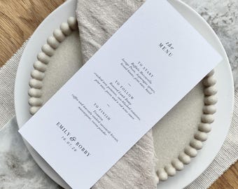 White Wedding Menu Card I Personalised Place Card with Guest Names