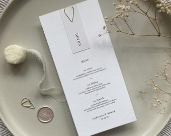 Custom Wedding Menu with Name Card and Gold Clip