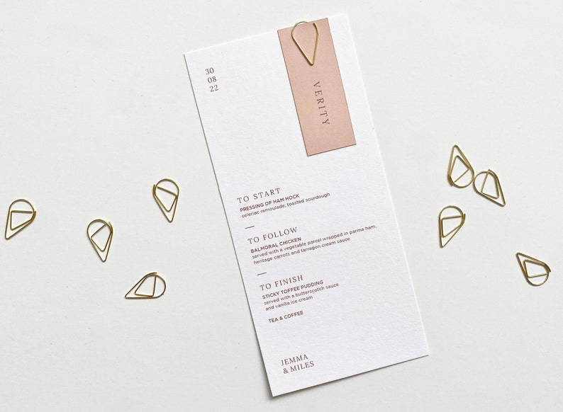 Sage Wedding Menu Personalised Wedding Menu with Gold Teardrop Clip Place Name Card Champagne image 6