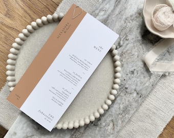 Terracotta Wedding Menu Card | Personalised Place Setting with Name Tag and Silver Teardrop Clip