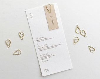 Wedding Menu - Personalised Wedding Menu - with - Gold Teardrop Clip - Place Name Card - Champagne