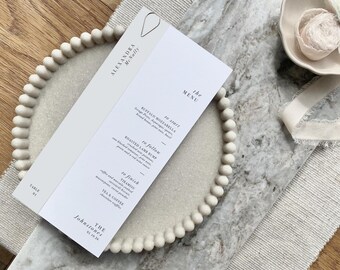 Antique White Wedding Menu | Personalised Place Setting with Silver Teardrop Clip