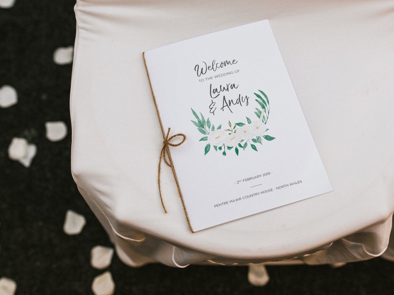 White & Green Floral Order Of Service - Wedding Custom Booklet Stationery