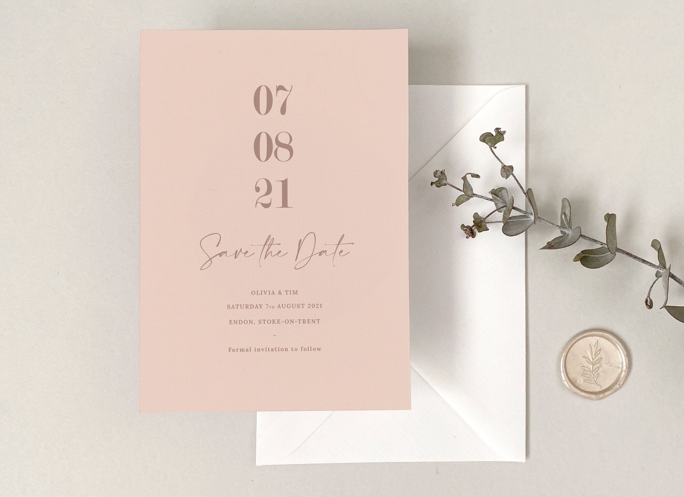 Blush Save The Date - Modern Card Wedding Invitation Custom Stationery