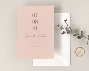 Blush Pink Save the Date Wedding Card, Digital Save the Date Invitation