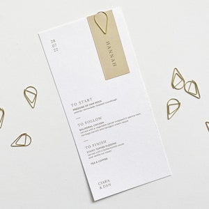 Sage Wedding Menu Personalised Wedding Menu with Gold Teardrop Clip Place Name Card Champagne image 5