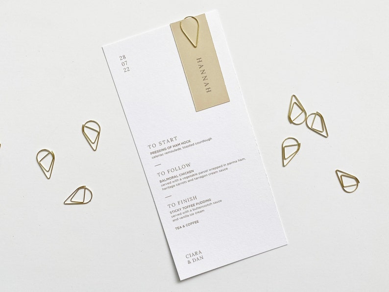 Sage Wedding Menu Personalised Wedding Menu with Gold Teardrop Clip Place Name Card Champagne image 5