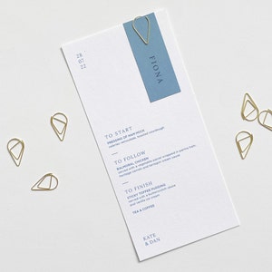 Sage Wedding Menu Personalised Wedding Menu with Gold Teardrop Clip Place Name Card Champagne image 7