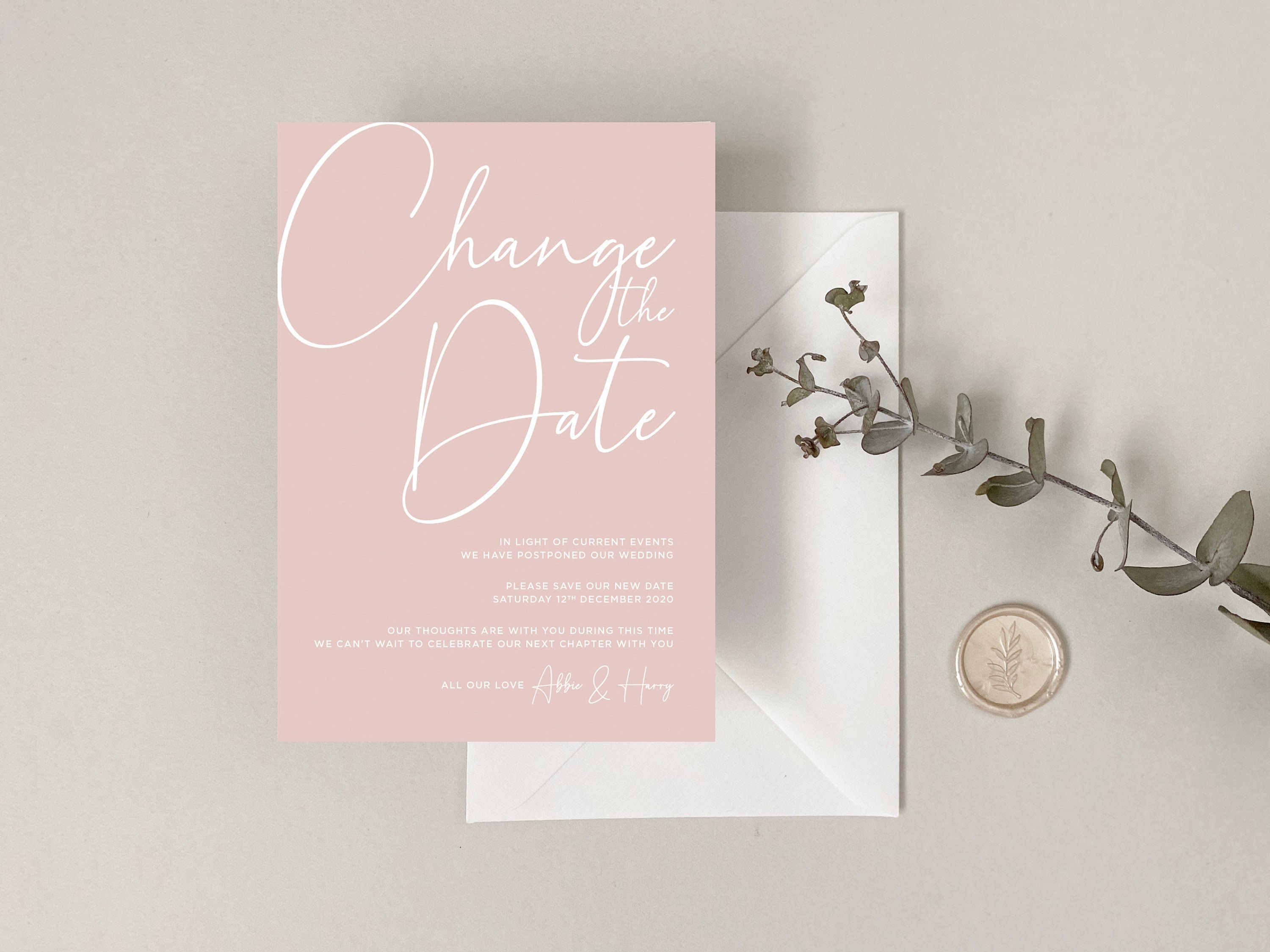 Wedding Postponement Card - Change The Date Postponed Blush Invitation