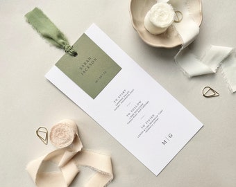 Elegant Sage Wedding Menu, Chiffon Ribbon  I  Sage  I  Forest  I Green  I  Custom  I  Personalised Menu