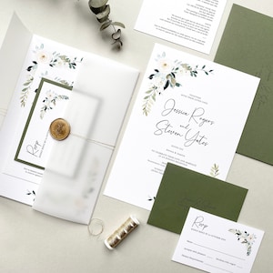 Floral Wedding Invitation Suite, Sage Wedding Invitation - SAMPLE, Custom Wedding Invitation