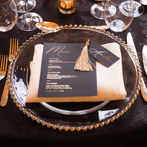 Menú de boda en negro y dorado - Menú de boda en dorado personalizado - Menú de boda en plata - Tarjeta de lugar para boda - Tarjetas de lugar en dorado - lujo