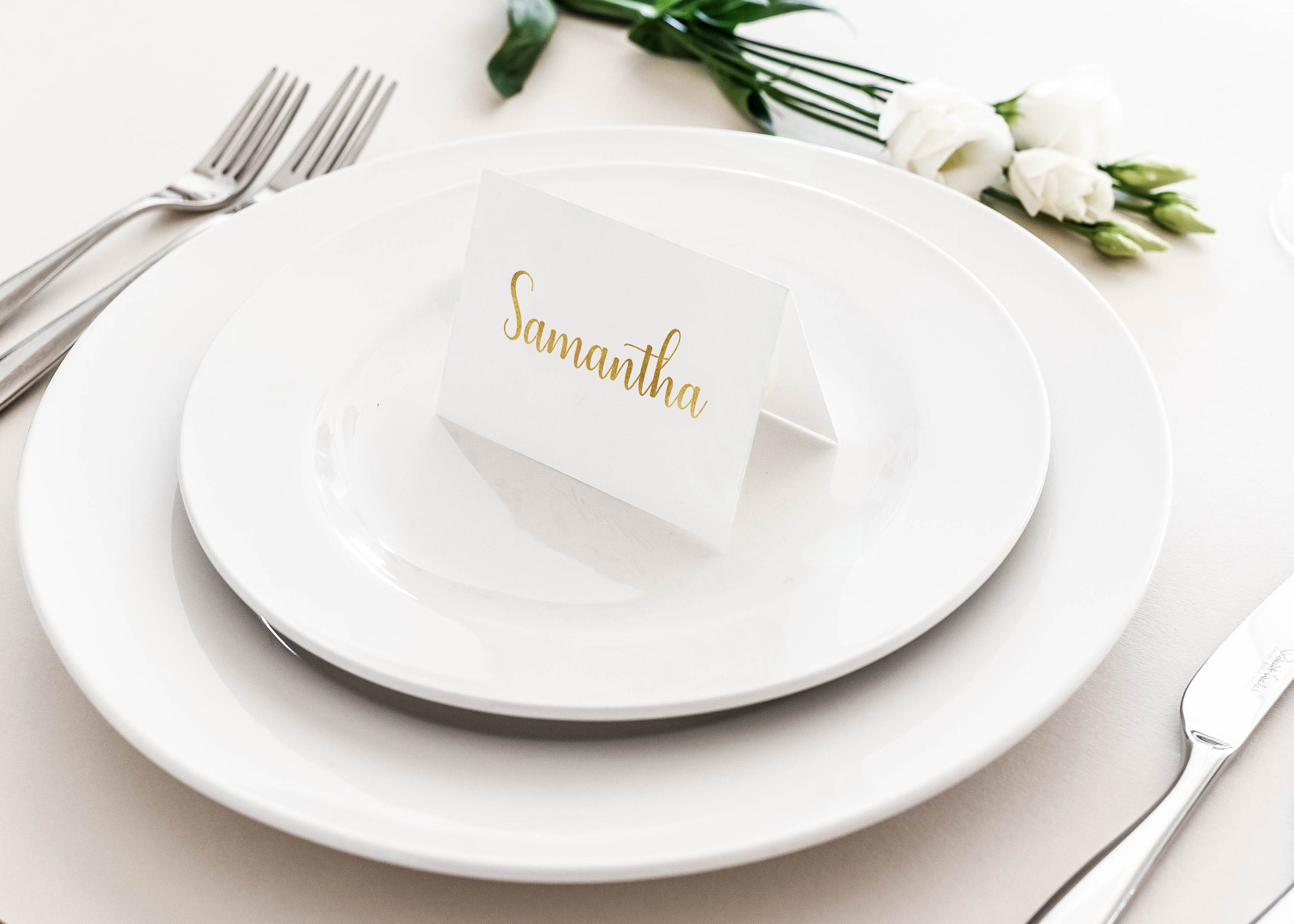 Gold Foil Place Card - Rose Wedding Place Setting Folded Name Cards