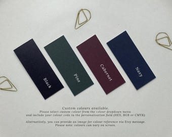 Personalized Wedding Place Cards – Custom Colour Menu Name Tag - Cabernet, Forest, Navy, Black