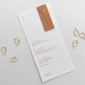 Sage Wedding Menu Personalised Wedding Menu with Gold Teardrop Clip Place Name Card Champagne image 3