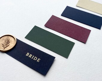 Gold Foil Menu Name Tag - Wedding Name Card - with - Gold Wax Seal - Place Name Card - Black - Burgundy - Navy - Green - Champagne