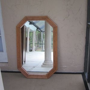 Vintage Rattan Bamboo Hollywood Regency Style Octagonal Mirror WallShipping Is Not Free