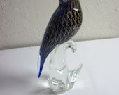Vintage Murano Hand Blown Glass Parrot Blue And Gold Limited Signed S. Frattin Free Shipping