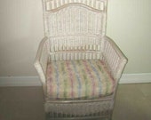 Wicker Rattan Hollywood Regency Arm Chair With Cushion Henry Link Cottage Style Shipping Is Not Included