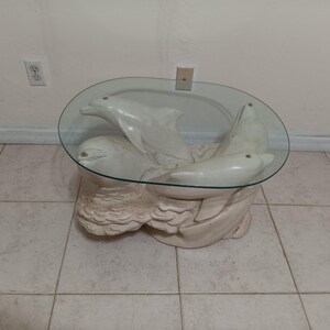 Vintage Mid Century Plaster Swimming Dolphin Coffee Table Base Glass Top