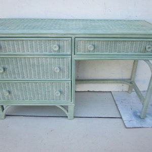 Wicker Desk 4 Drawer Coastal Style Green Color Shipping Is Not Free