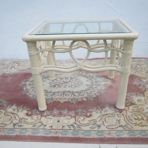 Bamboo Rattan End Table Glass Top Cream Color Tropical StyleShipping Is Not Free