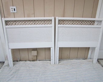 White Wicker Rattan Twin Headboard Set of two By Henry Link