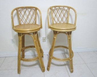 Bamboo Rattan Barstool Swivel Honey set of two