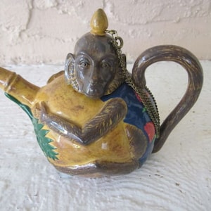 Monkey Teapot Minton Majolica Style Multicolor Porcelain