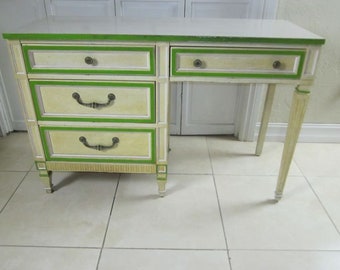 Vintage Mid Century Desk By Stanley Four Drawer Ivory And Green Shipping Is Not Included