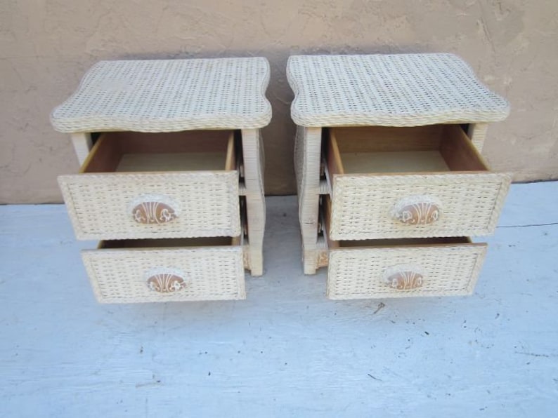 Pier One Wicker Rattan Nightstand Jamaica Collection Two Drawer Set of