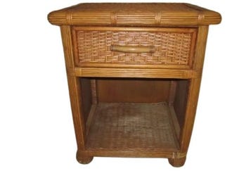 Coastal Style One Bamboo Rattan Nightstand 1 Drawer Medium Tone