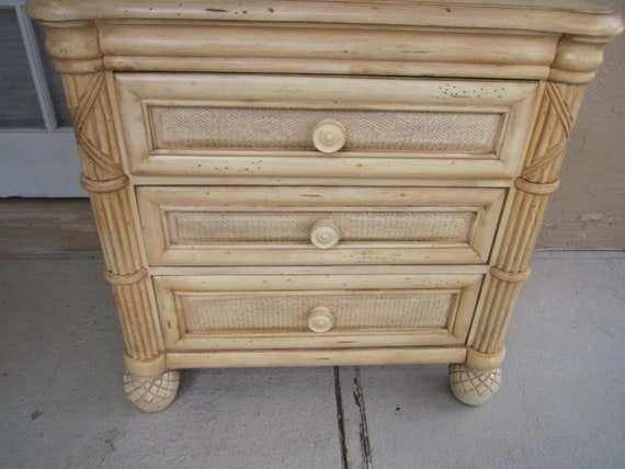 Tommy Bahama Style Faux Wood Bamboo Nightstand 3 Drawers Etsy