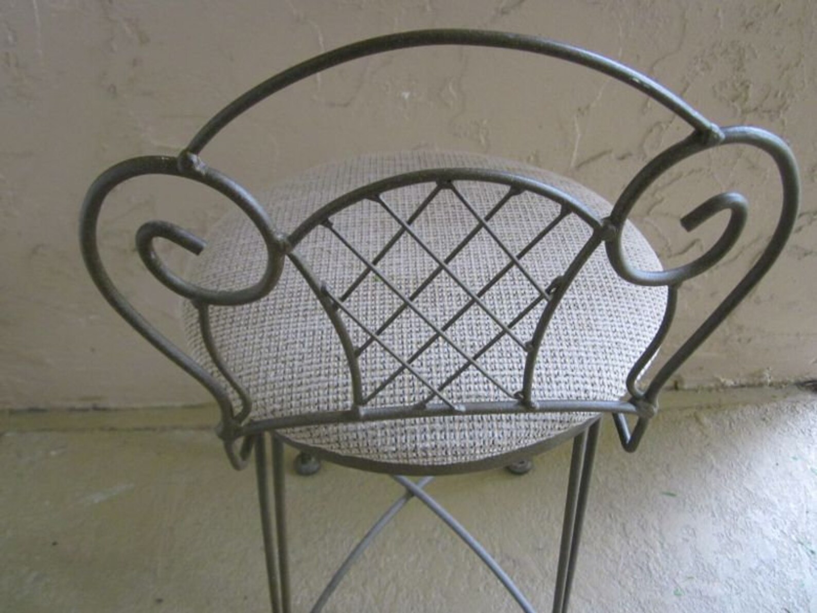 Vintage Metal Vanity Chair Fabric Upholstered Seat Shipping is Not