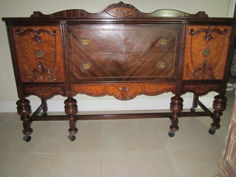 Vintage Antique Carved Solid Wood Jacobean Sideboard Buffet Etsy