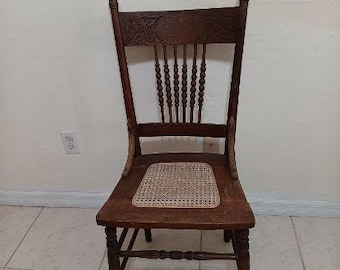 Antique early american wood chair cane seat dark tone