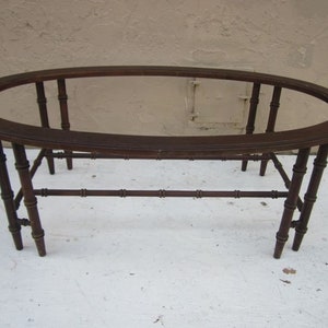 Wood Faux Bamboo Oval Coffee Table Hollywood Regency Style No Glass Top