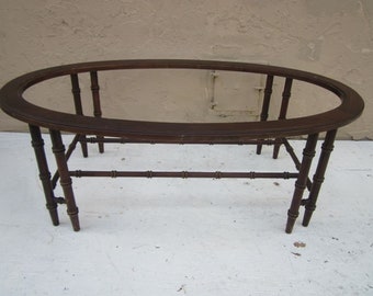 Wood Faux Bamboo Oval Coffee Table Hollywood Regency Style No Glass Top     Shipping Is Not Included