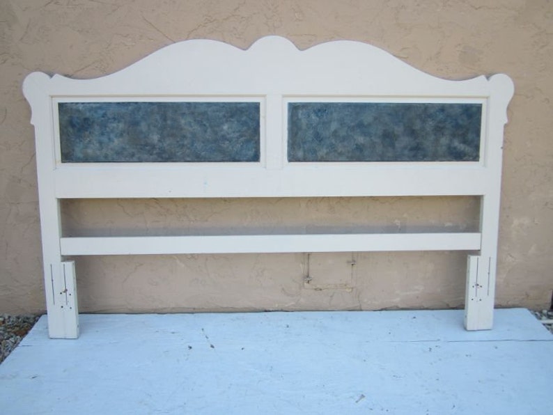 Vintage Wood King Size Headboard White and Blue Center Color Etsy