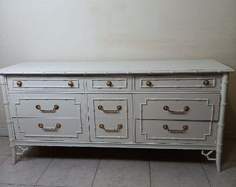 Thomasville Allegro faux bamboo 9 drawer dresser brass hardware White color