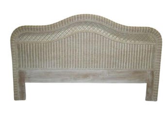 Wicker Rattan king Headboard Whitewash Coastal Boho Shabby Chic