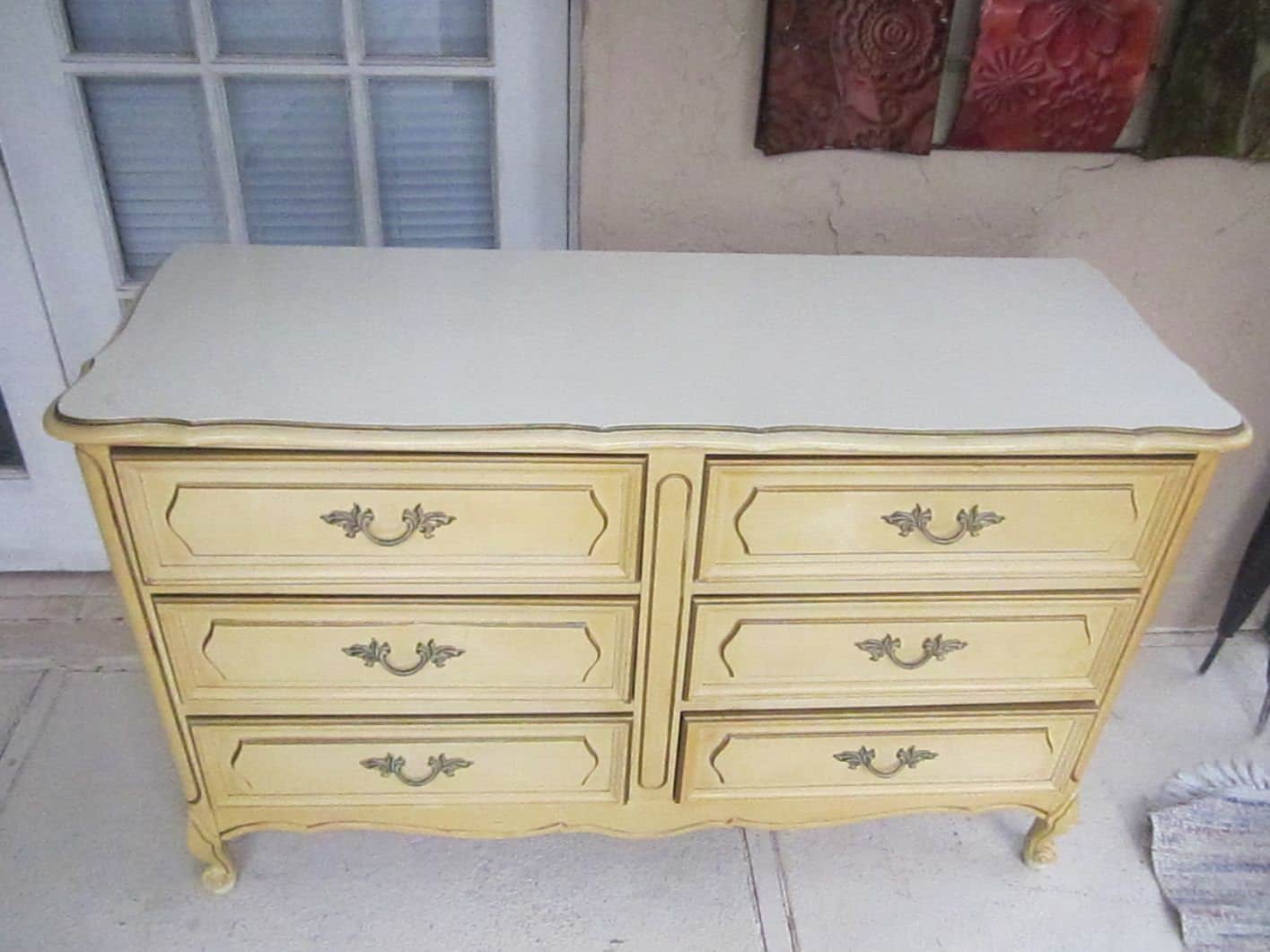 French Provincial Wood 6 Drawer by Henry Link Pale Yellow Shipping