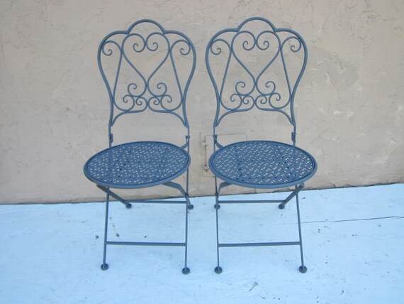 Vintage Salterini Style Metal Patio Foldable Chair Grey Color Set of Two Shipping Is Not Free Etsy