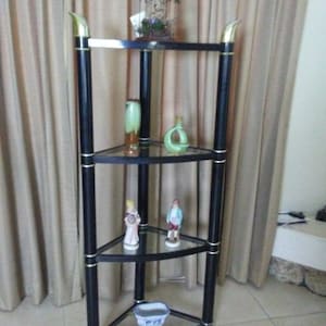 Vintage Corner Etagere Metal With Four Glass Shelves Black And Gold Shipping Is Not Free