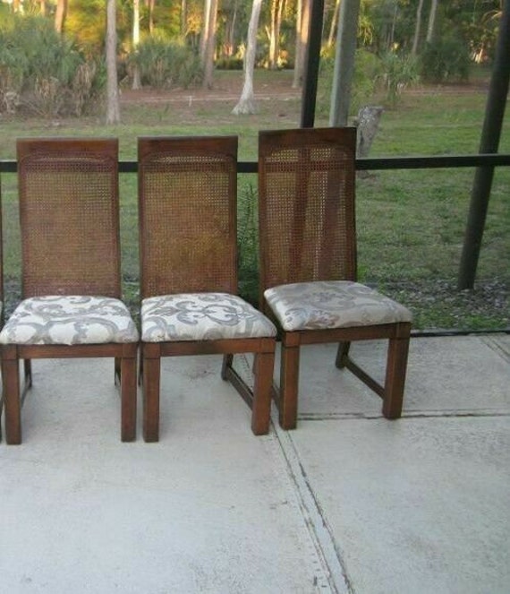 Vintage Wood Cane Back Dining Chairs Upholstered Seat Lenoir Vintage Wood Cane Back Dining Chairs, Vintage Wood Kitchen Chairs