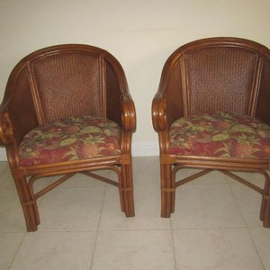 Tommy Bahama Style Bamboo Wicker Arm Chair Cane Accent Set of Two Shipping Is Not Free