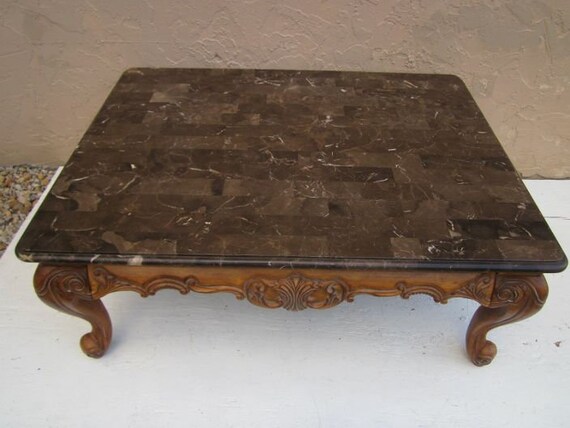 French Provincial Style Coffee Table Wood Brown Marble Top - Etsy