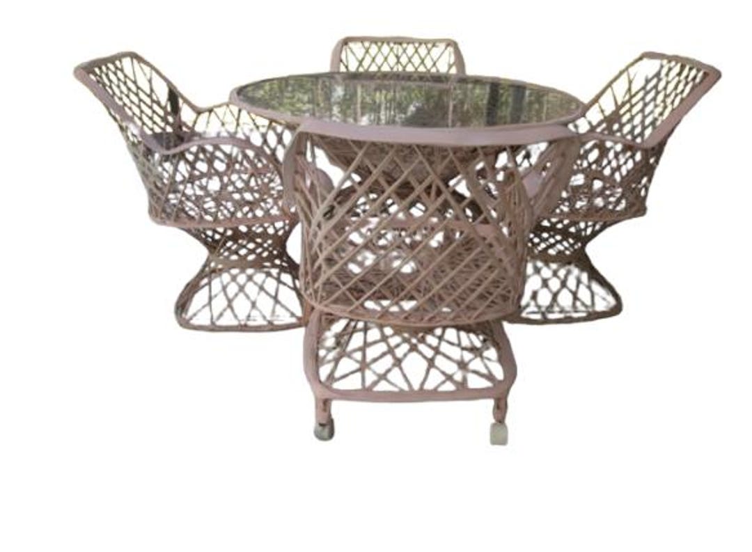 Vintage Russell Woodard Woven Spun Fiberglass Glass Top Patio Set